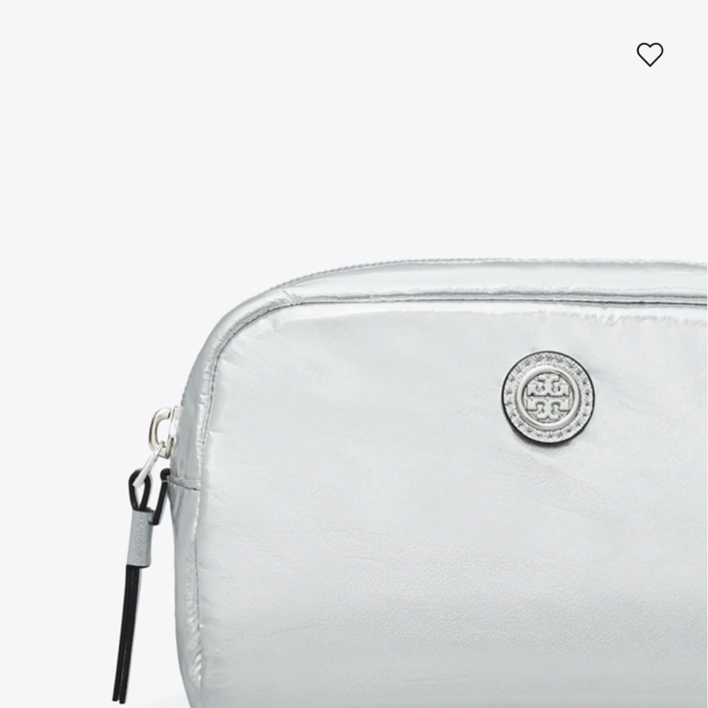 White Tory Burch makeup case or bag with monogram